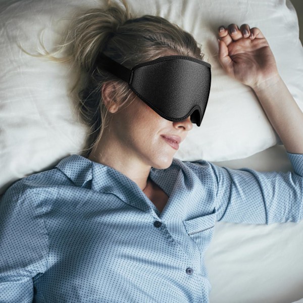 Sömnmask i siden, 3D Stereo Djup Sömn Ögonmask Bekväm Justerbar Söt Blockera Ute Ljus Ögonmasker för Män och Kvinnor Hela Natten Sömn black