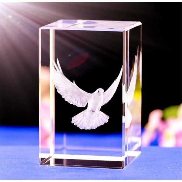 Crystal Glass Peace Dove -hahmo, 3D-laseretsattu kristallikyyhkynen koriste, eläin Kristallilasikuutio Kaiverrus patsas Rauhankyyhkynen veistos Lahjat Wi