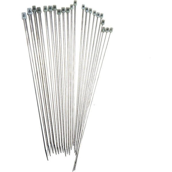 Stickor i rostfritt stål, enkelsidiga stickor (11 st, silver)