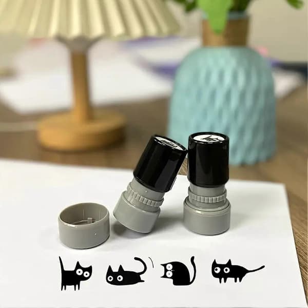 Sort Kat Stempel - Selvfarvende med Sødt Killingemønster - til Dagbøger og Kort B