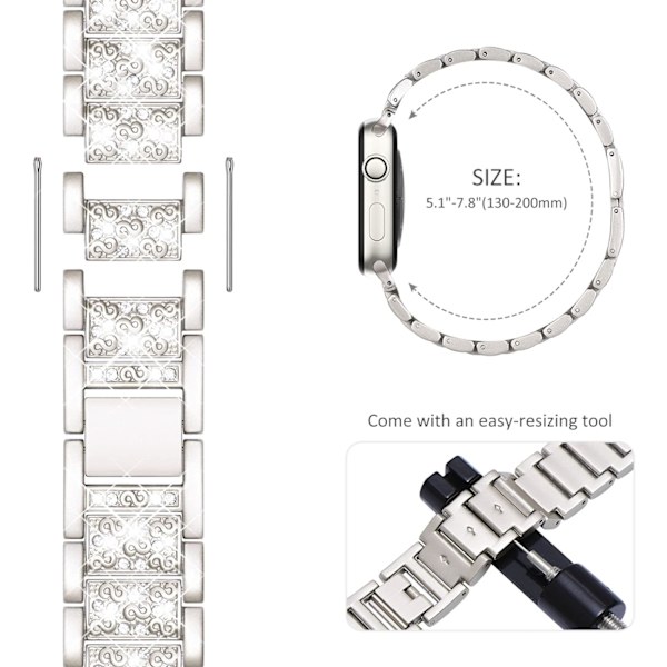 Kompatibel med Apple Watch Armband 41mm 40mm 38mm, Kvinnors Bling Diamant Strass Armband för Apple Watch Armband SE(GEN 1 2 3) iwatch Armband Serie 9 BlingStarlight(2023) 41mm/40mm/38mm