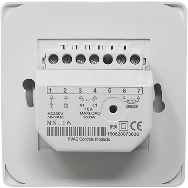 Manuell golvvärme termostat 220V 16A, elektrisk golvvärme regulator mekanisk rums termostat med golvsensor sond vit