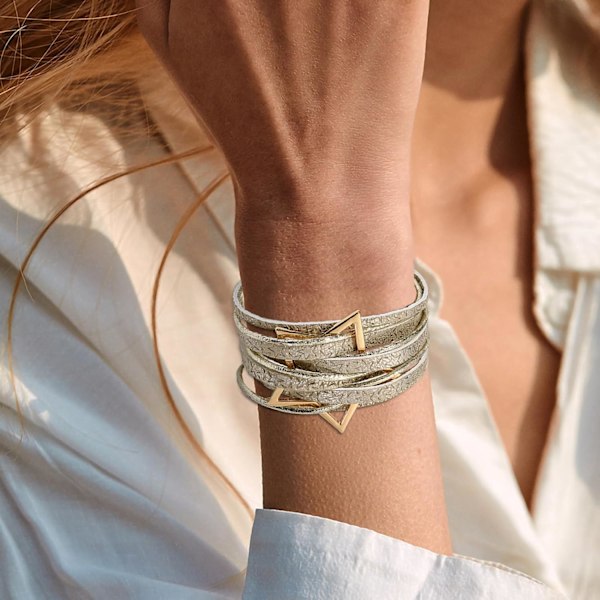Leopardarmband för kvinnor, Boho läderomslag flerskikts pärla kristallarmband armband smycken B45:Star Leather(Gold) A7Feather