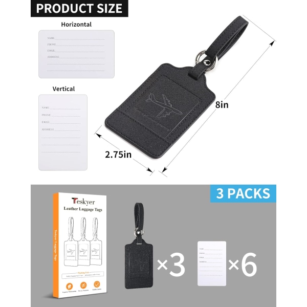 3-pak bagagemærker til kufferter, bagagemærker, stærke, synlige, holdbare, rejsemærker til bagage, rejsetilbehør, sort Starry Black 2.7 x 4.2 inch/6.8 x 10.7 cm