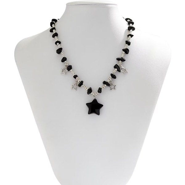 Stjerne Charms Anheng Choker Y2K Helbredende Krystall Halskjede Sommer Smykker med Sølvkjeder for Tenåringsjenter Kvinner Black One size