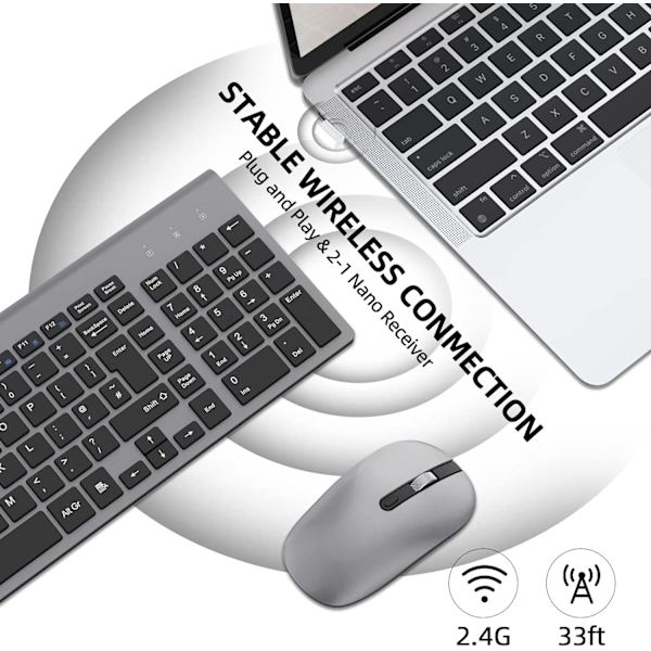 Tangentbord och mus-kombination, cimetech 2.4G ultratunt tangentbord och mus-set med elegant ergonomisk tyst design och stabil anslutning för Windows PC-varv