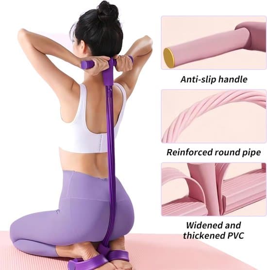 Motståndsrep - Elastisk Yogapedalrem - Träningsutrustning - Sträckning av mage/midja/arm/ben - 6 rör - Rosa