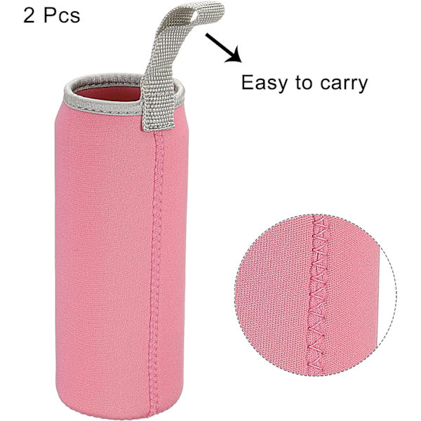 Vesipullon hiha 500ml neopreenikotelo eristetty liukumaton suojalasi pullojen kansi hihnalla viileille tai kuumille juomille, vaaleanpunainen 2 pakkausta Pink