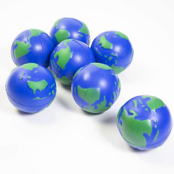 12-pak stressbolde, 2,5 tommer jordklode-tema klemmebolde, stresslindrende klemmebolde mod angst