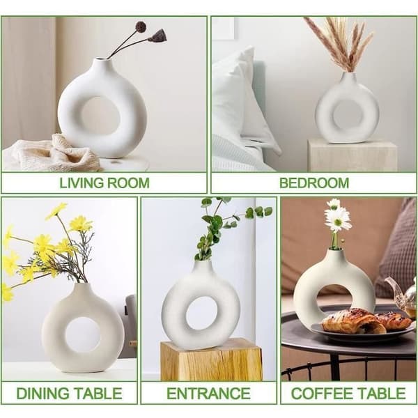 Dekorativ vas - Ej specificerad - Keramik Donut - Vit - 19,5x19x2,6 cm - Modern design