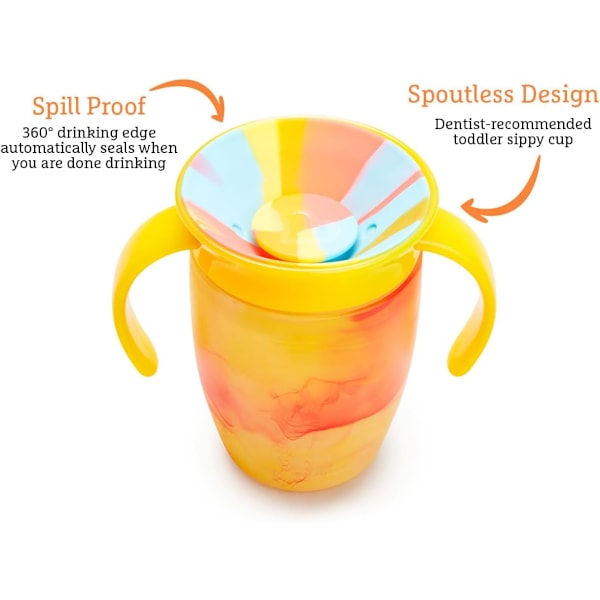 Miracle 360 6+ Måneder 7oz Baby Sippy Cups (2-pak), Fri Flow Bæger til Småbørn, Træningskop, BPA-fri, Spildfri, Opvaskemaskine-sikker Baby Vand B Red/ Yellow