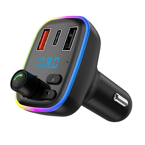 Auton FM-lähetin Bluetooth-audiosovitin Musiikkisoitin PD-laturilla Kaksi USB-porttia