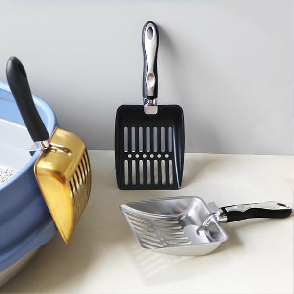 Slitesterk kattedo-spade i metall - med perforert spade - for hygiene Silver