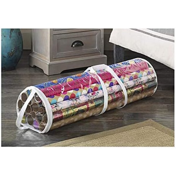 Christmas Cylinder Gift Wrap Storage Clear Bag Wrapping Paper Organiser Xmas Christmas Tidy – Stores Baubles Tinsels Lights Bows Heavy Duty Material