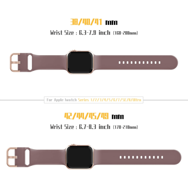 Kompatibel med Apple Watch-remme 49mm 45mm 44mm 42mm 41mm 40mm 38mm, blød silikone sportsudskiftningsrem med klassisk spænde til iWatch-serien Pink/Smoke Purple 42/44/45/49 mm