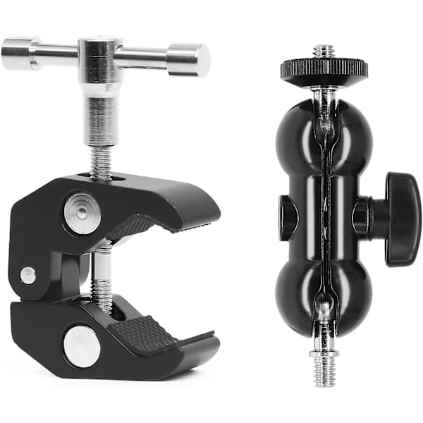 Kuglehoved Kugleled Arm Mount Multifunktion Dobbelt Kugleadapter Klemme Mount(1stk, Sort)