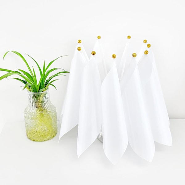 25 Pakke Ensfargede Hvite Blanke Flagg Små Mini Enkle Hvite DIY Flagg På Pinne, Festdekorasjoner for Parader, Storåpning, Barnebursdag, Fest Til Og Med White