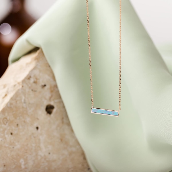 14K kullattu luotu opaalin kaulakoru | Opaalin kaulakorut naisille Rose Gold / White Opal Bar