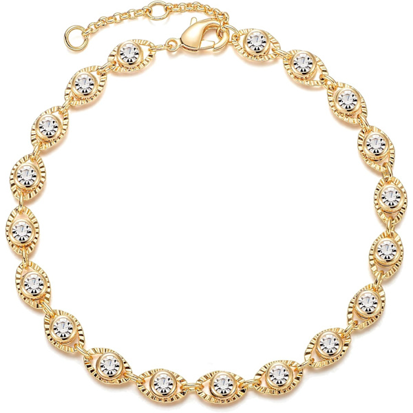 Armband för kvinnor 14K guldpläterad delikat kedja enkelt smycke sött för flickor Evil Eye Zirconia 2 Layer Satellite Chain