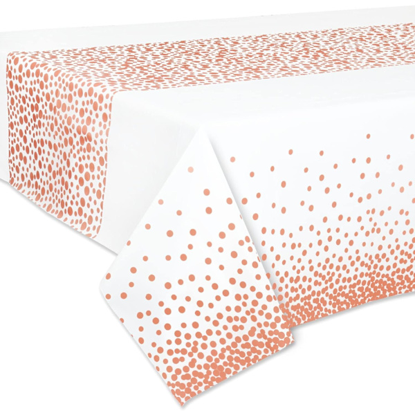 Stor Dug i Roségull, Plast, 9ft x 4.5ft (137x274cm), Rektangulær, Oljeklut, Vanntett, Flekkbestandig, Bursdag, Bryllup Rose