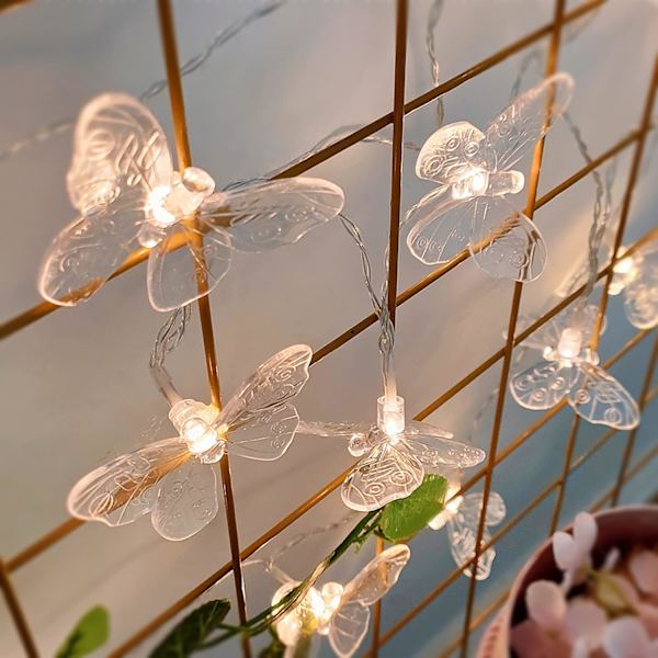 Sommerfugl-lysstreng, KINGCOO 3m 20 LED Sommerfugl Batteridrevet Indendørs Udendørs Fe-dekorative Lys til Hjem Soveværelse Fest Fødselsdag Sommer Ga Clear 3M 20LED