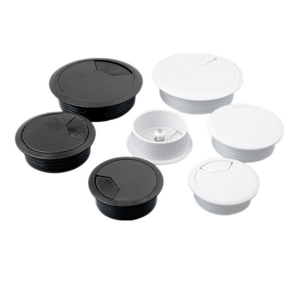 Kaapelin läpivienti - Pöytä - Kaapelitulppa 60 mm reikä - 2 langatonta pyöreää kaapelin läpivientiä - Mattamusta muovi - Painettava kaapeliohjain - Pöydän johtokanava - Kaapeli