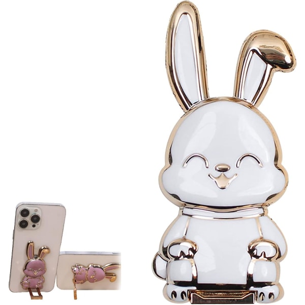 Foldbart Bunny-telefonbeslag, Sticky Pull Bunny-telefonstativ, tredimensionel Lazy-telefonholder til alle smartphones (hvid)