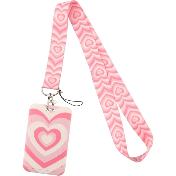 Rosa snodd med korthållare för ID-nycklar, halsrem med case Lärarstudenter Barn (rosa hjärta)