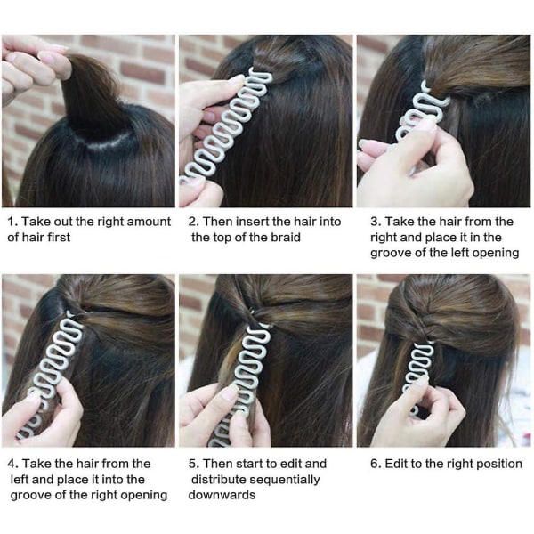 2 stk hårstrikkeverktøy mote fransk klips frisyre vri flette hårstrikkeverktøy, for jenter og damer Sticky Fishbone gjør-det-selv-hårtilbehør-(svart)