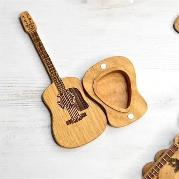Träakustisk gitarrplektrumbox med stativ Bärbar handgjord gitarrplektrumförvaringsbehållare Gitarr