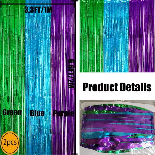 3,3 jalkaa × 6,6 jalkaa vihreä sininen violetti tinsel-folioliuska meren alla tausta ovivirrat vauvakutsu polttarit syntymäpäivä valmistujaiset minä Green Blue Purple one size