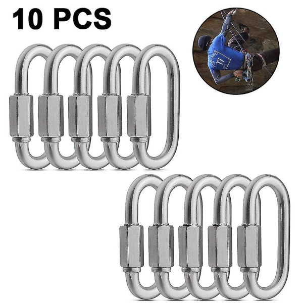 10 kpl kierrepikalinkki, ruostumattomasta teräksestä soikea lukittava karabiinipidike, köysiliitin perävaunuun, keinu, riippumatot, kaapeli, telttailu