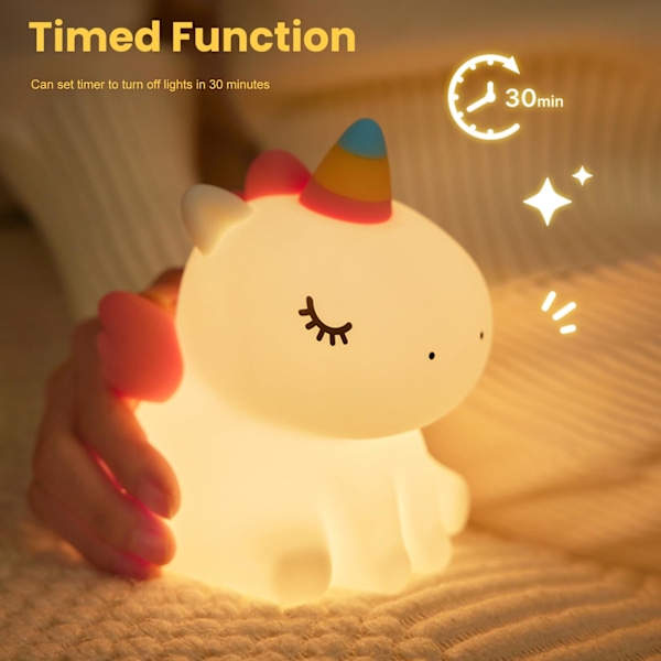 Unicorn Natlampe til Børn, Sød Silikone Natlampe til Babyværelse Dæmpbar LED Blød Unicorn Lampe Genopladelig Sengelampe med Touch