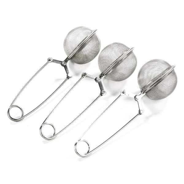 3-pak Mesh Snap Te-kugle med Håndtag til Løs Te og Krydderier i Rustfrit Stål Te-pose Te-filter