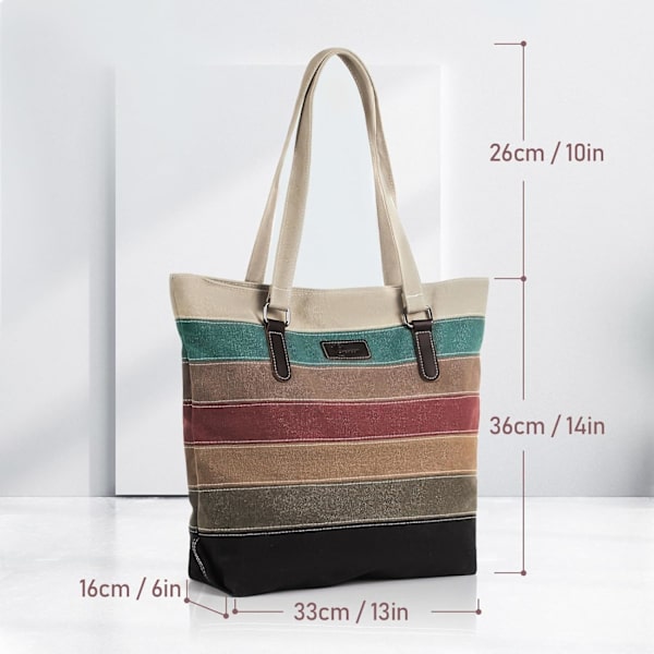 Taske, Dame Tote Taske, Stribet Canvas Håndtaske til Arbejde, Skole, Rejser, Shopping Multicolour