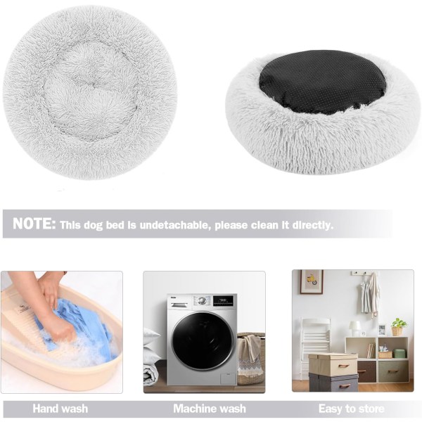 Rolig hundekat donut seng - 23,6 tommer fluffy plys hund hvalp kæle runde seng, varm og blød kæledyr hyggelig anti-angst senge med skridsikker bund og Light Grey 60.00 x 60.00 x 20.00 cm (L x W x H)