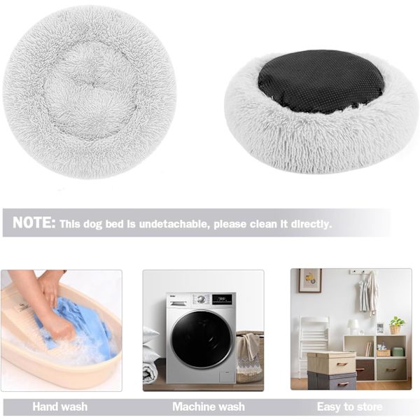 Rolig hundekat donut seng - 27,5 tommer fluffy plys hund hvalp killinger kæle seng rund seng, varm og blød kæledyr hyggelig anti-angst senge med skridsikker bund og Light Grey 70.00 x 70.00 x 20.00 cm (L x W x H)