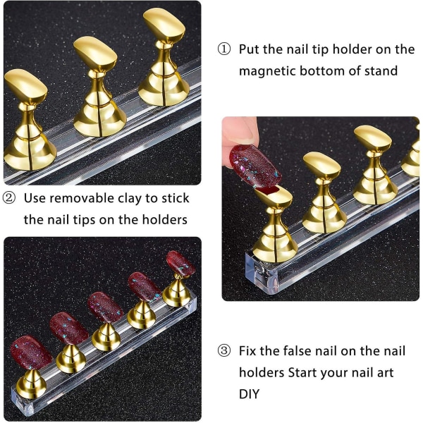 (kulta) 2 kpl akryylikynsien näyttösetti sormenpään harjoitteluteline magneettinen kynsien harjoitteluteline diy-tekokynnet taide kynsien taide