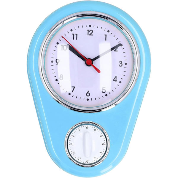 Væg ur køkken timer, 60 minutters visuel nedtællingstimer, lydløs drift, nem at læse, retro køkken vægur, visuel timer, hjemmekøkken T Blue