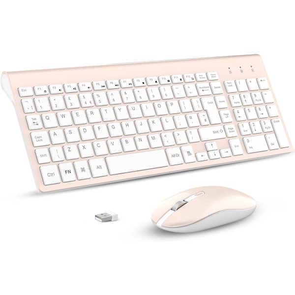 Tastatur- og musekombinasjon, cimetech kompakt trådløst tastatur og mus i full størrelse 2.4G Ultra-tynt slankt design for Windows, datamaskin, stasjonær PC, N Pink