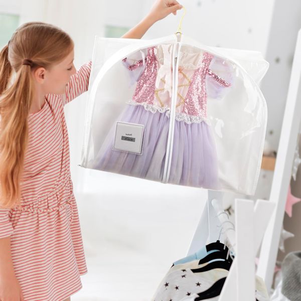 3 kpl 40\" lasten tanssiasuvaatepussi, jossa 4 keskikokoista läpinäkyvää vetoketjutaskua ja 1 suuri takavetoketjutasku, läpinäkyvä tanssiasuvaatepussi matkustamiseen ja säilytykseen