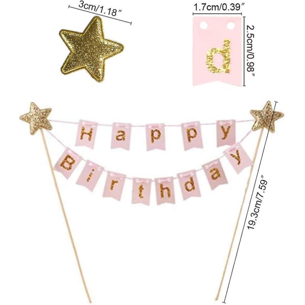 2 Kit Cake Topper Happy Birthday Decoration Cake Topper Girl Boy Cake Topper Bunting Cake Decoration Buntings Cake Topper Happy Birthday Pink Blue For