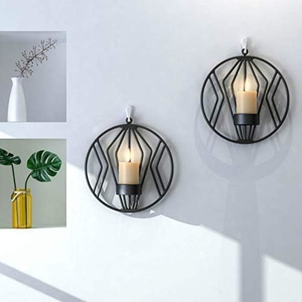 Sett med 2 vegglysholdere for stue, vegglampetter for søylelys eller telys, Metall metallkandelaber for stue soverom, for bryllup
