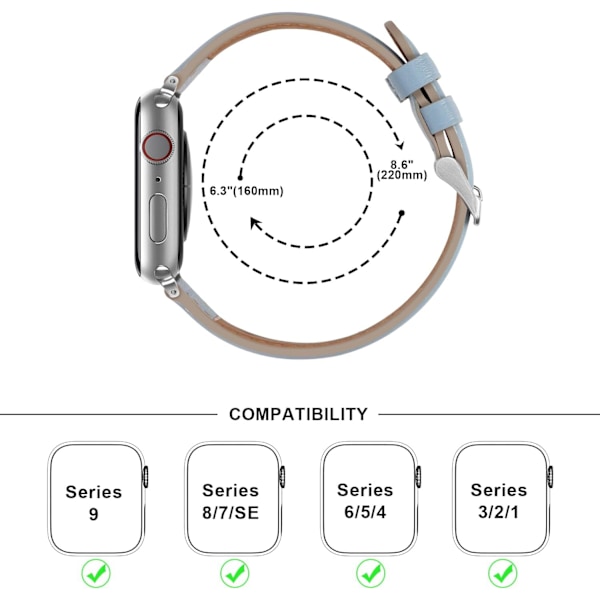 Remmar kompatibla med Apple Watch-rem 45mm 44mm 42mm 41mm 40mm 38mm, dam- och herrremmar i läder, ersättningsband kompatibla med iWatch Series 7 Sierra Blue 41mm/40mm/38mm