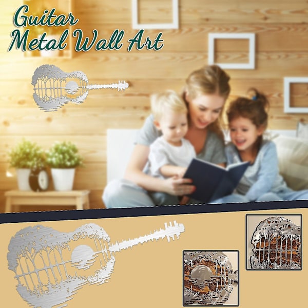 Gitarr Solnedgång Reflektion - Metall Väggkonst Heminredning Present Metall Färgglad