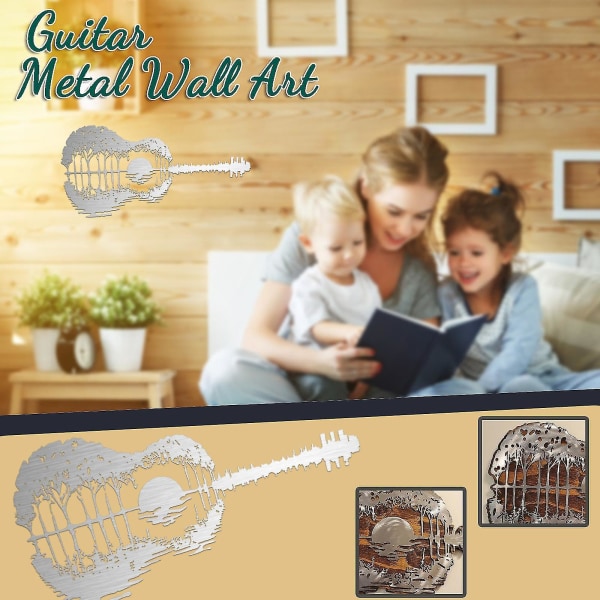 Guitar Sunset Heijastusmetalliseinätaide Kodinsisustus Lahja Metalli Värikäs