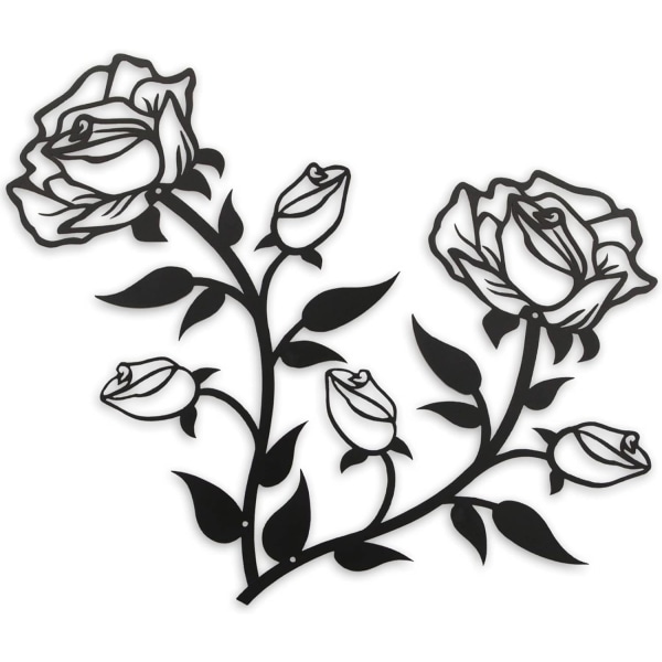 Stor rosblommväggdekor, 15\"H svart metallkonst prydnad väggdekoration för inomhus utomhus hem sovrum kontor (2 stycken)