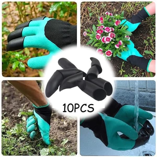 Trädgårdshandskar - Grävhandskar - Plastklor - Handskydd - 10 stycken - Svarta