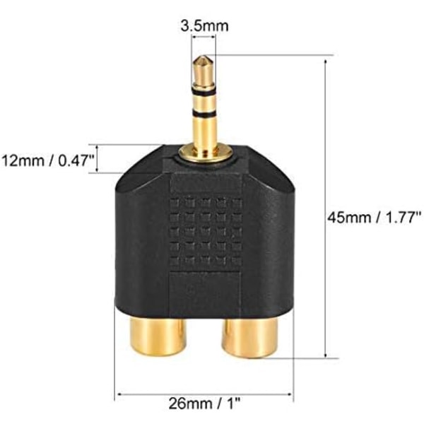 3,5 mm hane till 2 RCA hona kontaktdelare adapter koppling svart 4 st för stereo ljud video AV TV kabelkonverter