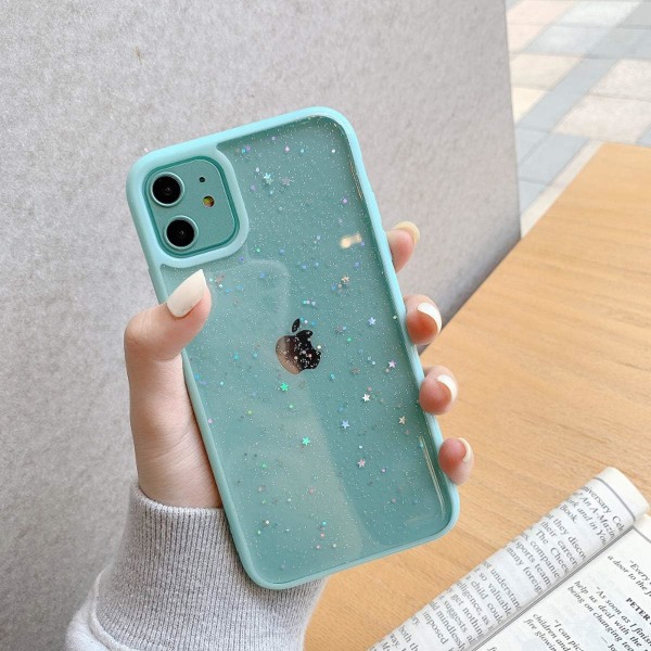 Kompatibel med iPhone 11 cover, gennemsigtig glitrende bling stjernedesign til kvinder og piger, blød TPU stødsikker anti-ridse beskyttelsescover til iPhone